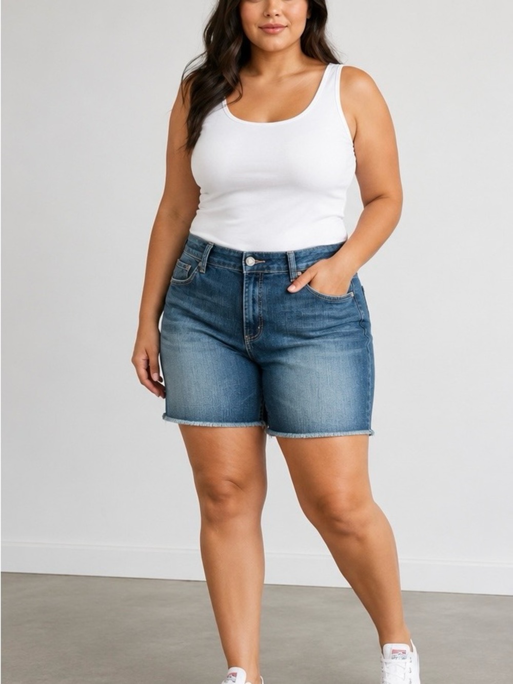 Seven7 Women's Mid-Rise Denim Shorts in Blue Wash